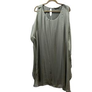 Soft Surroundings 100% Silk Cold Shoulder Butterfly Sleeve Dress Sz Large Green